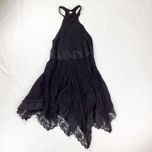 Free People black handkerchief hem high neck summer dress